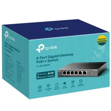 TP-Link TL-SG1006PP Switch Gigabit de 6 puertos con 1 puerto PoE++ y 3 puertos PoE+ TP-Link TL-SG1006PP Switch Gigabit de 6 puertos con 1 puerto PoE++ y 3 puertos PoE+